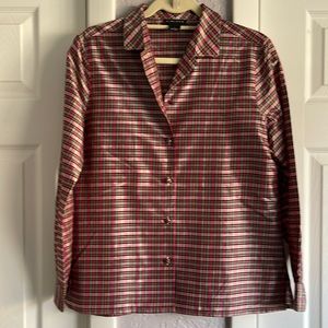 Limited plaid silk button down shirt. Size M.4 1/4” open flaps on each side